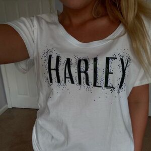 Harley Davidson white rhinestone tee